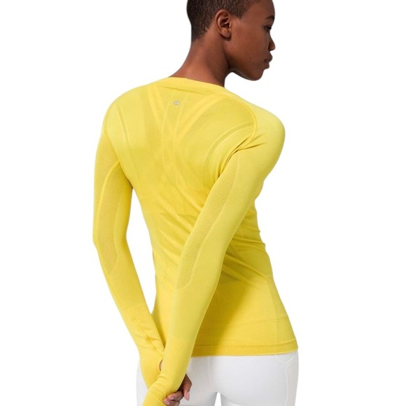 Lululemon Tops - Lululemon Swiftly Tech Long Sleeve Workout Top Thumbholes Athletic Yellow Size 6